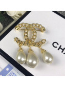 Chanel Chain CC Pearl Brooch AB5296 White/Gold 2020