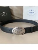Prada Men's Saffiano Leather Belt 3.4cm with Metal Logo Buckle Black/Silver 2021