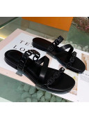 Hermes Leather "Chaine d'Ancre" Straps Ajaccio Slipper Sandal Black 2020