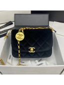Chanel Quilted Velvet Flap Bag with CC Coin Charm AS2222 Black 2020