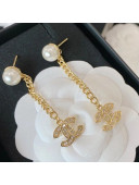 Chanel Pearl Chain Long Earrings White/Gold 2020