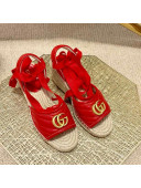 Gucci GG Lambskin Wedge Sandals 10cm Red 2021