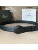 Prada Men's Saffiano Leather Belt 3.4cm with Metal Logo Buckle All Black 2021