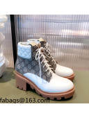 Gucci GG Canvas and Leather Lace-up Ankle Boots White 2021 