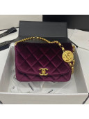 Chanel Quilted Velvet Flap Bag with CC Coin Charm AS2222 Purple 202001