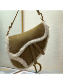 Dior Medium Saddle Bag in Suede and Shearling Wool Camel Brown/White 2020