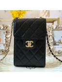 Chanel Quilted Grained Leather Phone Clutch with Chain AP0249 Black 2019