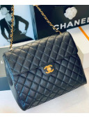 Chanel Quilted Grained Calfskin Large Flap Bag Black 2020