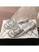 Chanel Chain CC Metallic Leather Flat Mules Slide Sandals G35532 Silver 2020