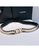 Chanel Pearl Lambskin Pleated Chain Belt AA7481 Black 2021