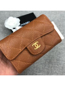 Chanel Quilting Grained Classic Card Holder Brown