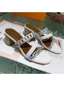 Hermes Leather "Chaine d'Ancre" Straps Ajaccio Sandal With 5cm Heel White/Silver 2020