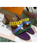 Hermes Leather "Chaine d'Ancre" Straps Ajaccio Sandal With 5cm Heel Purple/Yellow/Green 2020