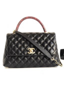 Chanel Chevron Grained Calfskin Coco Python Handle Small Bag Black 2018
