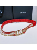 Chanel Pearl Lambskin Pleated Chain Belt AA7481 Red 2021
