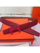 Hermes Leather Reversible Belt 32mm with H Buckle Burgundy/Gold 2019 