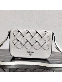 Prada Woven Leather Tress Shoulder Bag 1BD246 White 2020