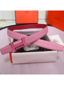 Hermes Leather Reversible Belt 32mm with H Buckle Pink/Silver 2019 