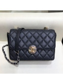 Chanel Quilted Grained Calfskin Round CC Metal Small Flap Bag AS6088 Black 2019
