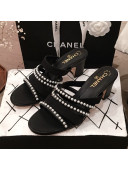 Chanel Lambskin Pearl Straps Mule Sandals G35381 70MM Black 2020
