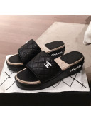 Chanel Quilted Leather Platform Mule Slide Sandals Black 2020