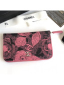 Chanel Printed Lambskin Zippy Wallet Pink 2018