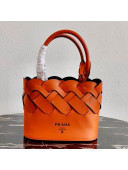 Prada Woven Leather Tress Tote Bag 1BG318 Orange 2020