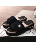 Chanel Tweed Platform Mule Slide Sandals Black 2020