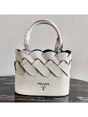 Prada Woven Leather Tress Tote Bag 1BG318 White 2020