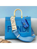 Fendi Sunshine Stitching Leather Medium Shopper Tote Bag Blue 2021