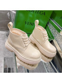 Bottega Veneta Shiny Leather & Wool Short Boots Beige 2021 111311