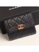 Chanel Quilted Grained Calfskin Boy Small Flap Wallet A81996 Black 2019