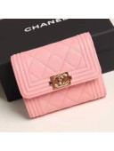 Chanel Grained Calfskin Boy Small Flap Wallet A81996 Pink 2019