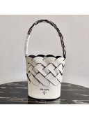 Prada Woven Leather Tress Bucket Bag 1BE049 White 2020