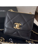 Chanel Quilted Lambskin Clutch with Chain A81633 Black Leather 2019