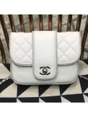 Chanel Fabric Trim Quilted Leather CC Band Flap Bag White 2019