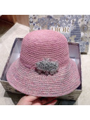 Dior Straw Bucket Hat with Crystal Charm Pink 2021