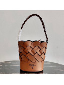 Prada Woven Leather Tress Bucket Bag 1BE049 Brown 2020