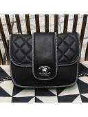 Chanel Fabric Trim Quilted Leather CC Band Flap Bag Black 2019