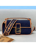 Fendi Baguette Medium Denim Flap Bag Dark Blue/Orange 2021
