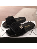 Chanel Tweed Pearls Flat Mule Slide Sandals G35696 Black 2020