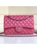 Chanel Medium Iridescent Quilted Coarse Grained Leather Classic Flap Bag Pink 2019