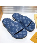 Louis Vuitton Jumbo Denim Flatform Slide Sandals Blue 2021 01