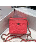 Chanel Camellia Grained Calfskin Small Classic Box with Chain AP1447 Pink 2020
