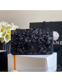 Chanel Satin Medium Flap Bag with Flower Charm A69900 Black 2020