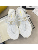 Chanel Lambskin Flat Thong Sandals with Pearl CC Charm G37384 White 2021