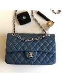 Chanel Medium Iridescent Quilted Coarse Grained Leather Classic Flap Bag Blue 2019