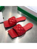 Bottega Veneta Quilted Leather Square Toe Flat Slides Padded Sandals Red 22 2021