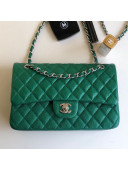 Chanel Medium Iridescent Quilted Coarse Grained Leather Classic Flap Bag Green 2019