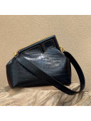 Fendi First Medium Crocodile Print Leather Bag 80018L Black 2022 